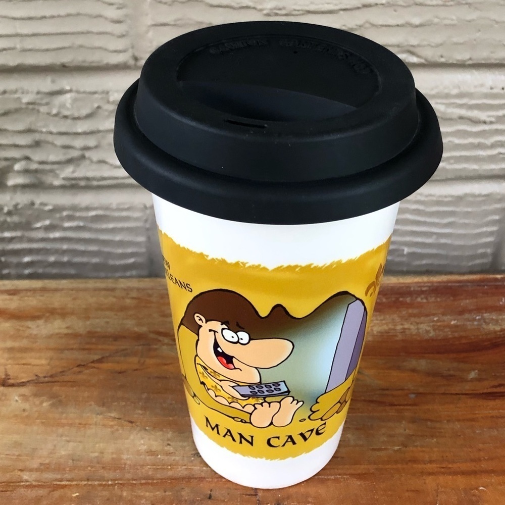 Cuppa New Orleans Man Cave Insulated Ceramic Travel Mug & Silicone Black Lid